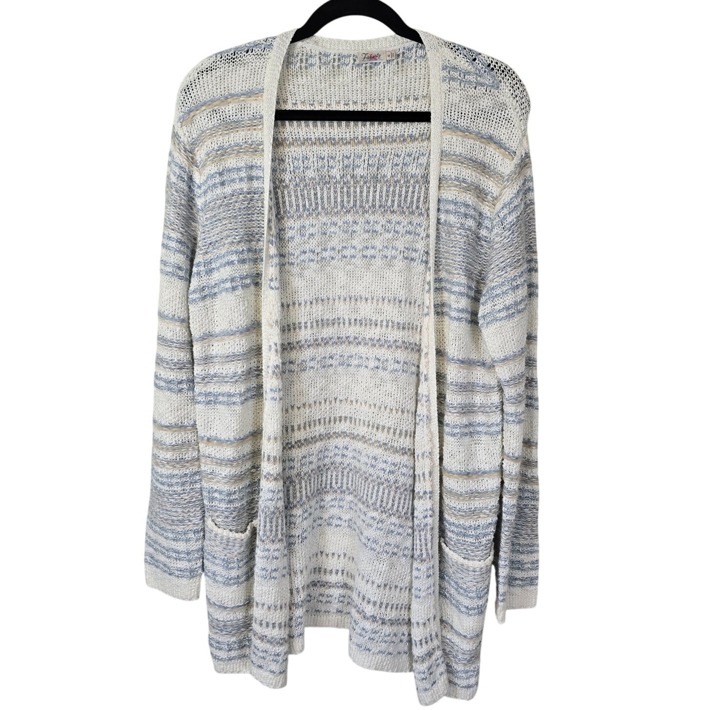 Faherty Cardigan Women's M White Blue Wool Blend Long Line Casual Career Classic